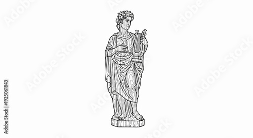Ancient figure with lyre, depicted with wood grain texture
