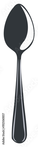 Isolated shiny metal tablespoon or teaspoon with a curved handle, tableware