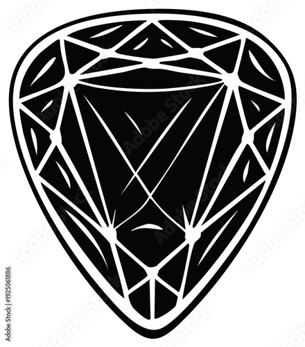 Black and white guitar pick icon with abstract geometric design illustration for music