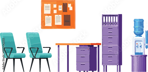 Classic interior design elements vector set with wooden shelves picture frames horse art antique column and books.