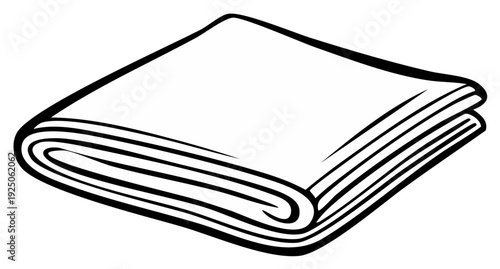Folded Stack of White Fabric Cloth in Simple Black and White Line Art