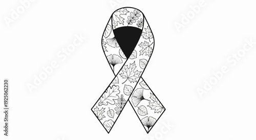 Awareness ribbon featuring intricate botanical leaf patterns and a black center