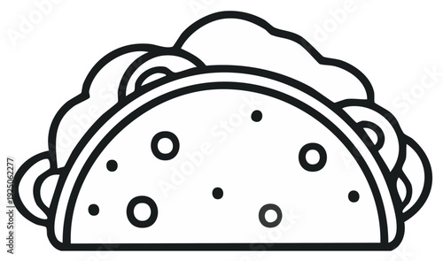 Vector Illustration of a Taco with Filling in Black and White Outline Style for Food Designs