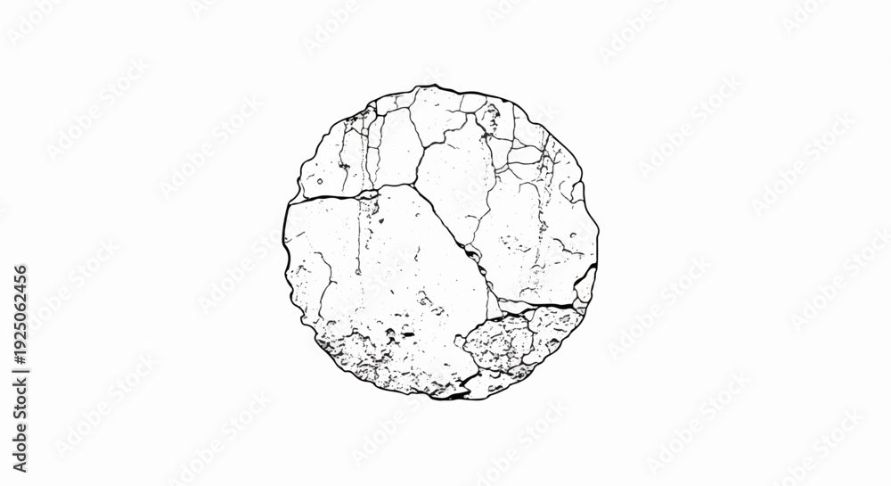 Fototapeta premium Grunge circle with cracks and rough texture, stark black and white design