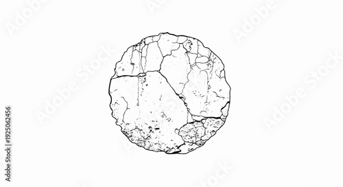 Grunge circle with cracks and rough texture, stark black and white design