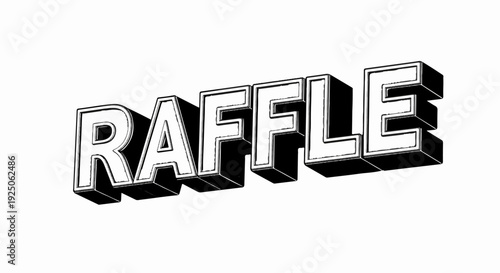 Stylized, bold, 3D lettering spelling "RAFFLE" with a rough outline