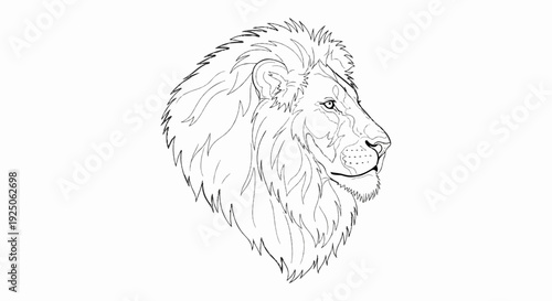Stylized sketch of a majestic lion's head in profile, showing mane and features