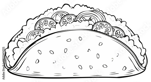 Illustration of Taco Shell with Ground Beef, Tomatoes, and Lettuce