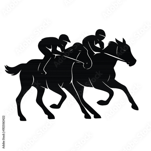 Horse and Jockey Racing Silhouette Vector Illustration on White Background