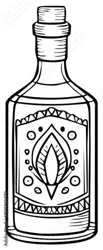 Detailed Line Art of a Decorated Bottle with Stopper Design Black and White