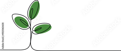 Single continuous line art illustration of a growing plant sprout symbolizing nature and sustainability