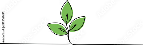 Single continuous line art illustration of a growing plant sprout symbolizing nature and sustainability