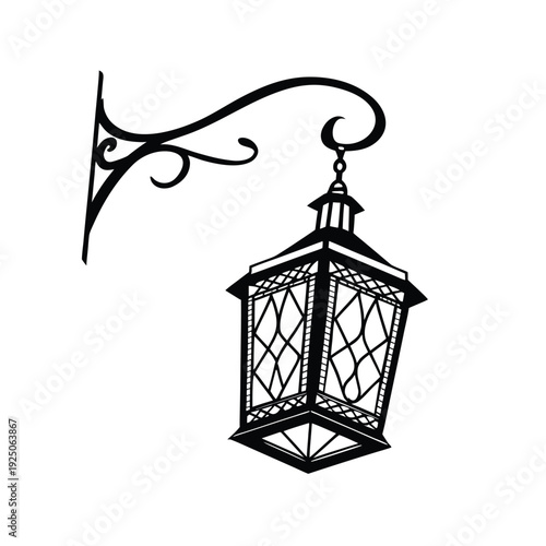 Arabic Wall Mounted Ramadan Lantern Silhouette Vector – Islamic Decorative Hanging Lamp Black Illustration