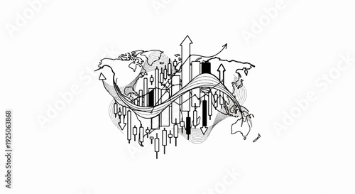 Global financial graph with candlestick chart over world map
