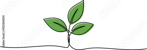 Single continuous line art illustration of a growing plant sprout symbolizing nature and sustainability