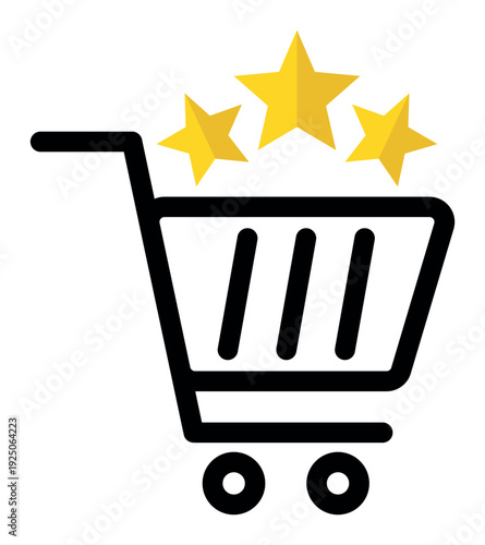 Shopping cart with three stars rating customer feedback concept online store quality service evaluation retail purchase satisfaction review score ecommerce symbol
