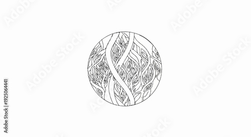 Abstract circular pattern of interwoven, leaf-like shapes and flowing lines