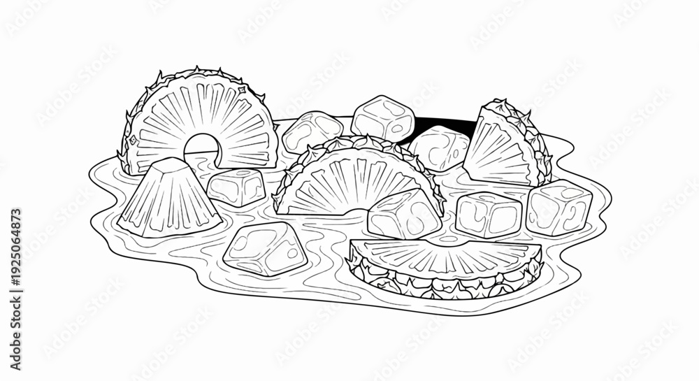 Fototapeta premium Sliced tropical fruit and ice cubes in liquid