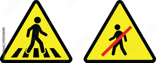 Pedestrian Crossing and No Pedestrian Warning Signs Set