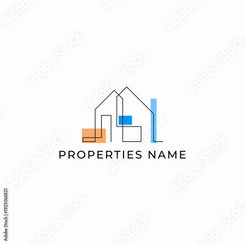 Illustration Blue Orange Color Home lines Design. Building Architecture Simple Minimalist Logo Icon Vector. Good For Real Estate, Property Industry, Rent House 
