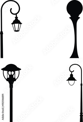 Four different street lamp silhouettes