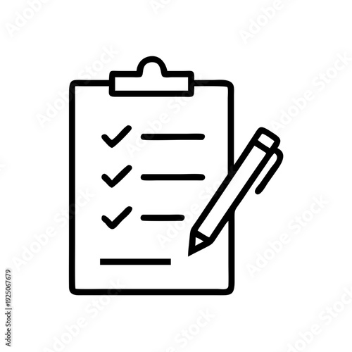 Clipboard checklist task list with pen icon vector illustration for project management and planning design