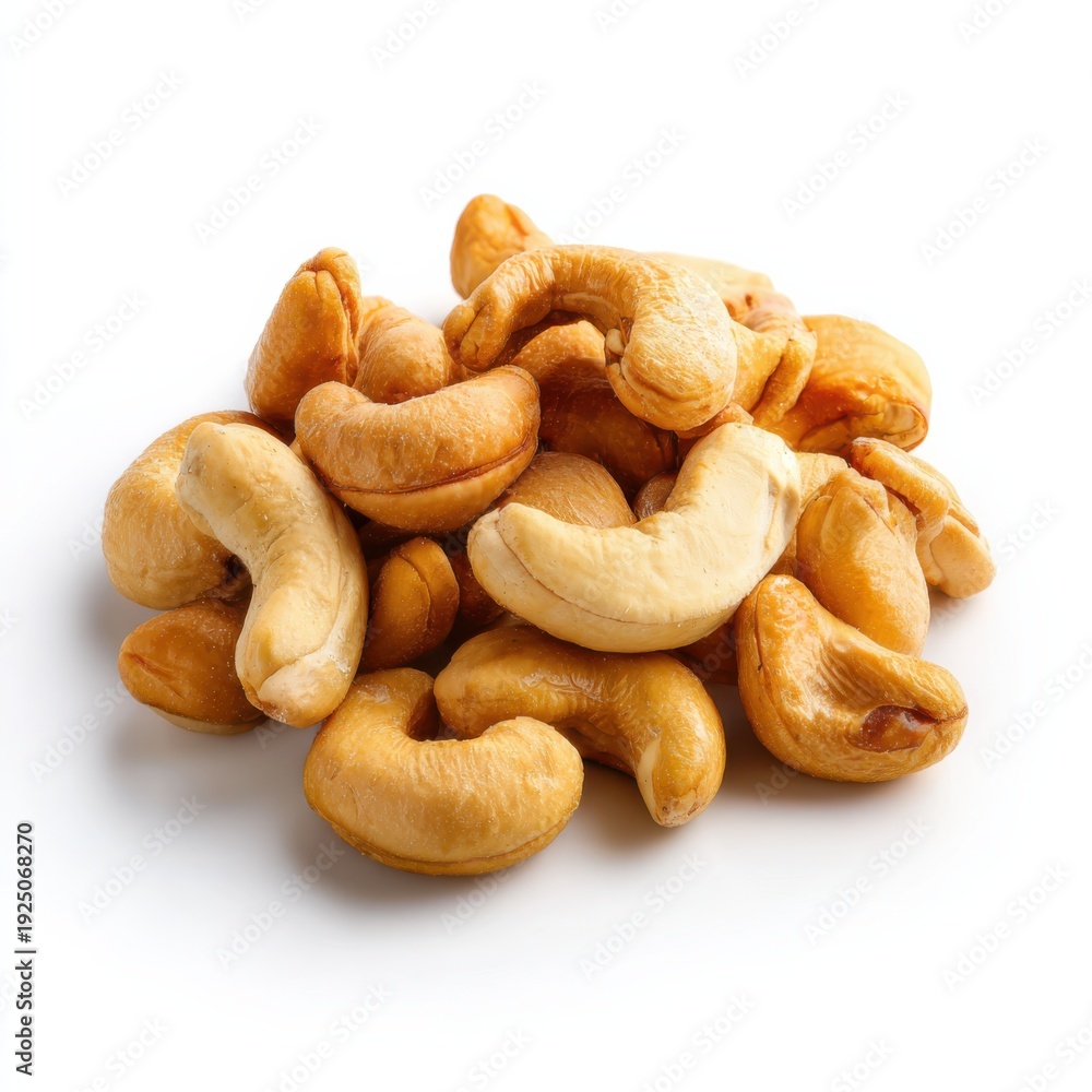 Fototapeta premium A pile of cashew nuts on a white background