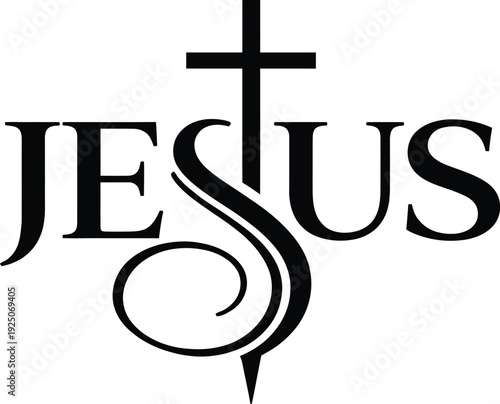 Jesus Christian Cross Typography Design – Religious Faith Symbol Illustration