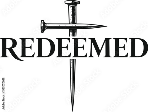 Redeemed Christian Cross Design with Nails – Faith Redemption Typography Illustration