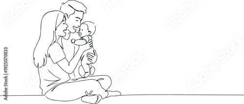 Father and Child Together Abstract Minimalist Line Art Vector Illustration