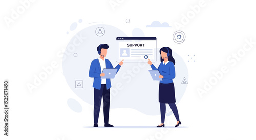 Customer Support Team Helping Online with Laptops and Headsets