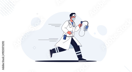 Doctor Running with Medical Equipment, Emergency Healthcare Concept