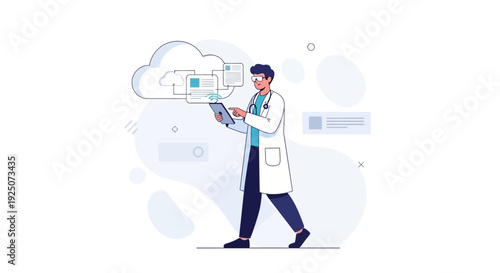 Wallpaper Mural Doctor Using Tablet with Cloud Data, Medical Technology Concept Torontodigital.ca