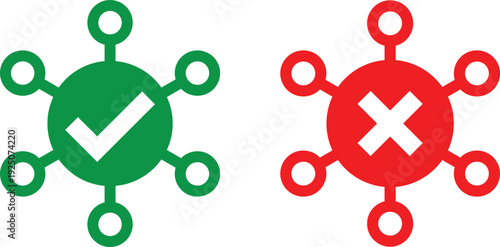 Vector Virus Icons with Check and Cross Symbols – Safety Approval and Warning Design