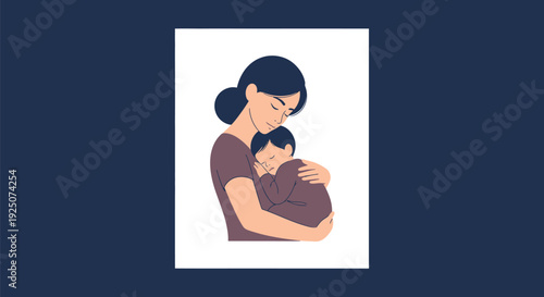 Mother holding and cuddling her baby.