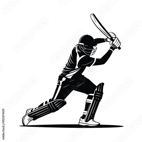 Cricket batsman silhouette in action poised to strike the ball with a focused stance