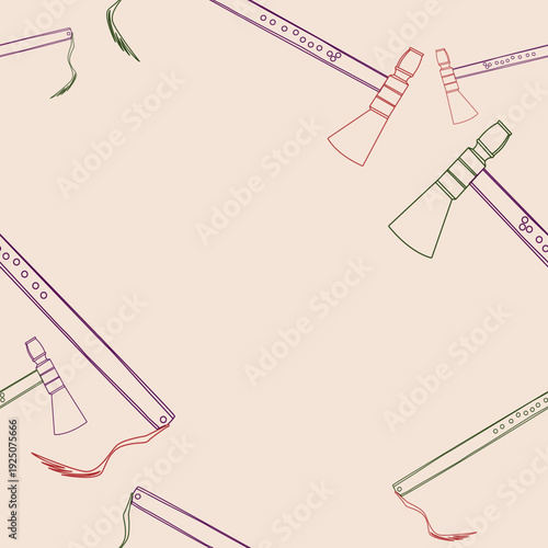 Editable Vector of Outline Style Native American Tomahawk Axes Illustration in Various Colors as Seamless Pattern for Creating Background of Traditional Culture and History Related Design