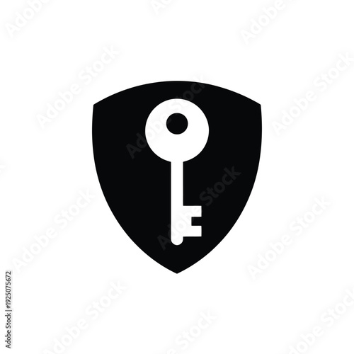 Black shield emblem featuring a key symbolizing security protection and access control