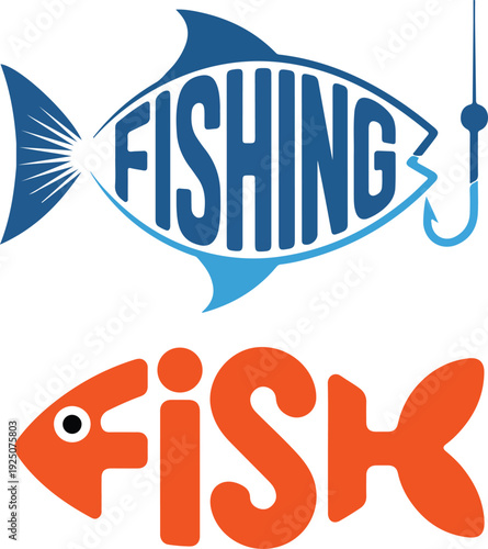 Blue Fishing Hook Logo Illustration, Art & Illustration