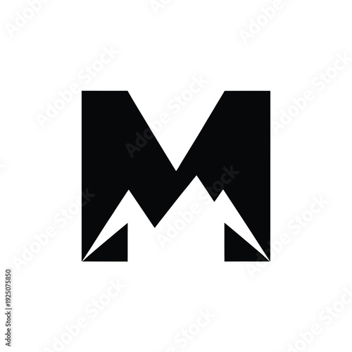Bold black letter m logo design with sharp angular stylized mountain peak accents