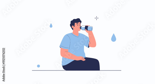 Man drinking water from bottle, healthy lifestyle, hydration concept