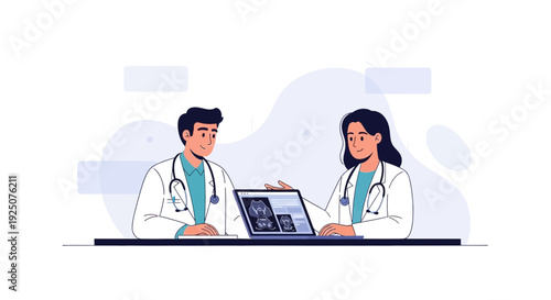 Doctors Discussing Medical Scan on Laptop Screen