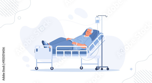 Elderly Man Patient in Hospital Bed with IV Drip - Medical Care Concept