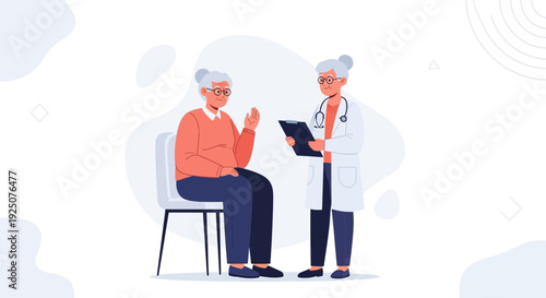 Elderly patient consulting doctor, healthcare, medical checkup concept, flat illustration