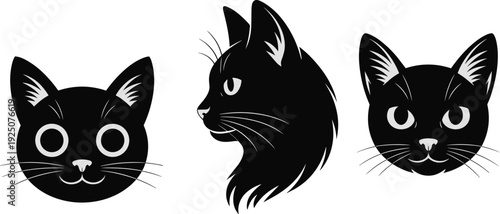 Cartoon illustration of three black cats in different artistic styles, showcasing playful, stylized, and realistic feline expressions with creative diversity.