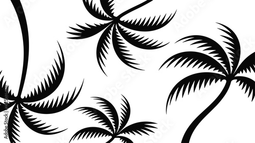 Stylized tropical palm tree silhouettes with curved trunks and spiky leaves isolated on white background summer vector illustration