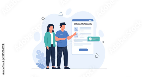 Healthcare professional shows patient booking confirmation on digital screen