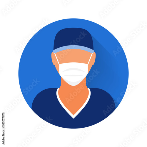 Flat modern minimal avatar icon with medical mask. Business concept, global communication. Web site user profile. Social media, network elements