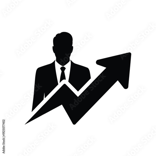 Business growth concept silhouetted man standing near an upward trending graph arrow