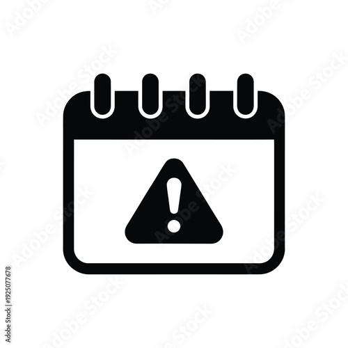 Black calendar icon with a warning sign indicating an alert or important event